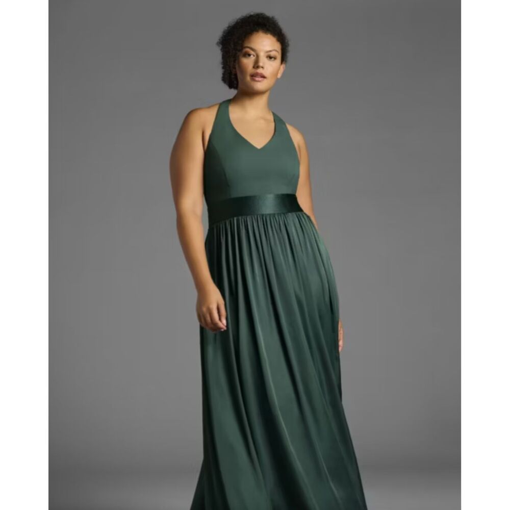 White by Vera Wang Forest Formal Prom Bridesmaid V-Neck Halter Bow Dress Size 0‎
